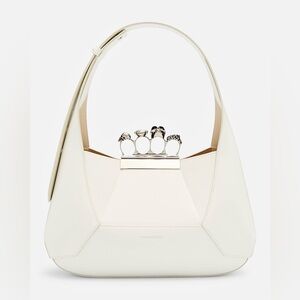 ALEXANDER MCQUEEN White Hobo knuckle Jewelled leather shoulder bag